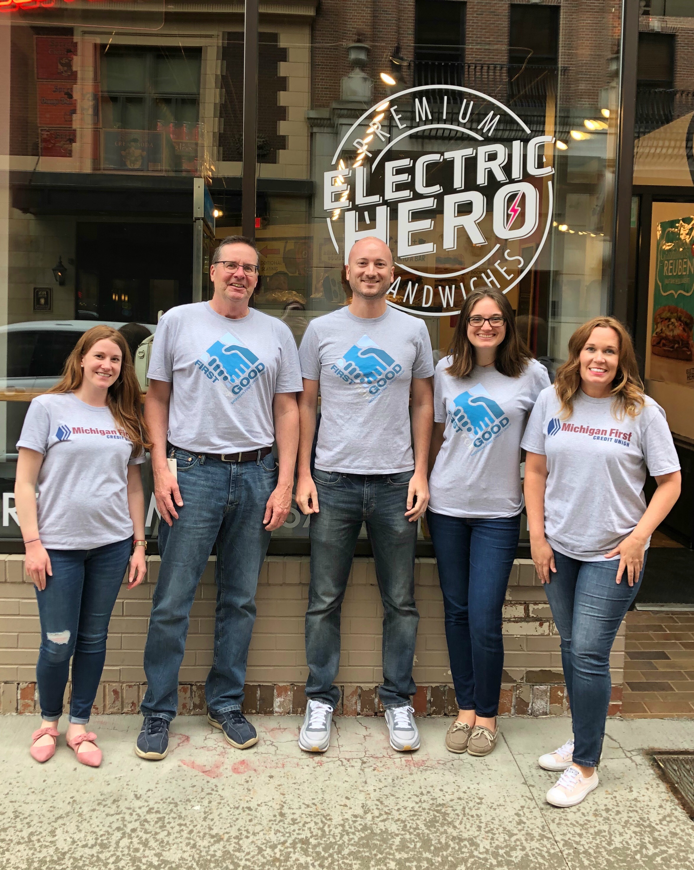 Our Community Crew getting ready to surprise guests at Electric Hero in Grand Rapids with a free meal.