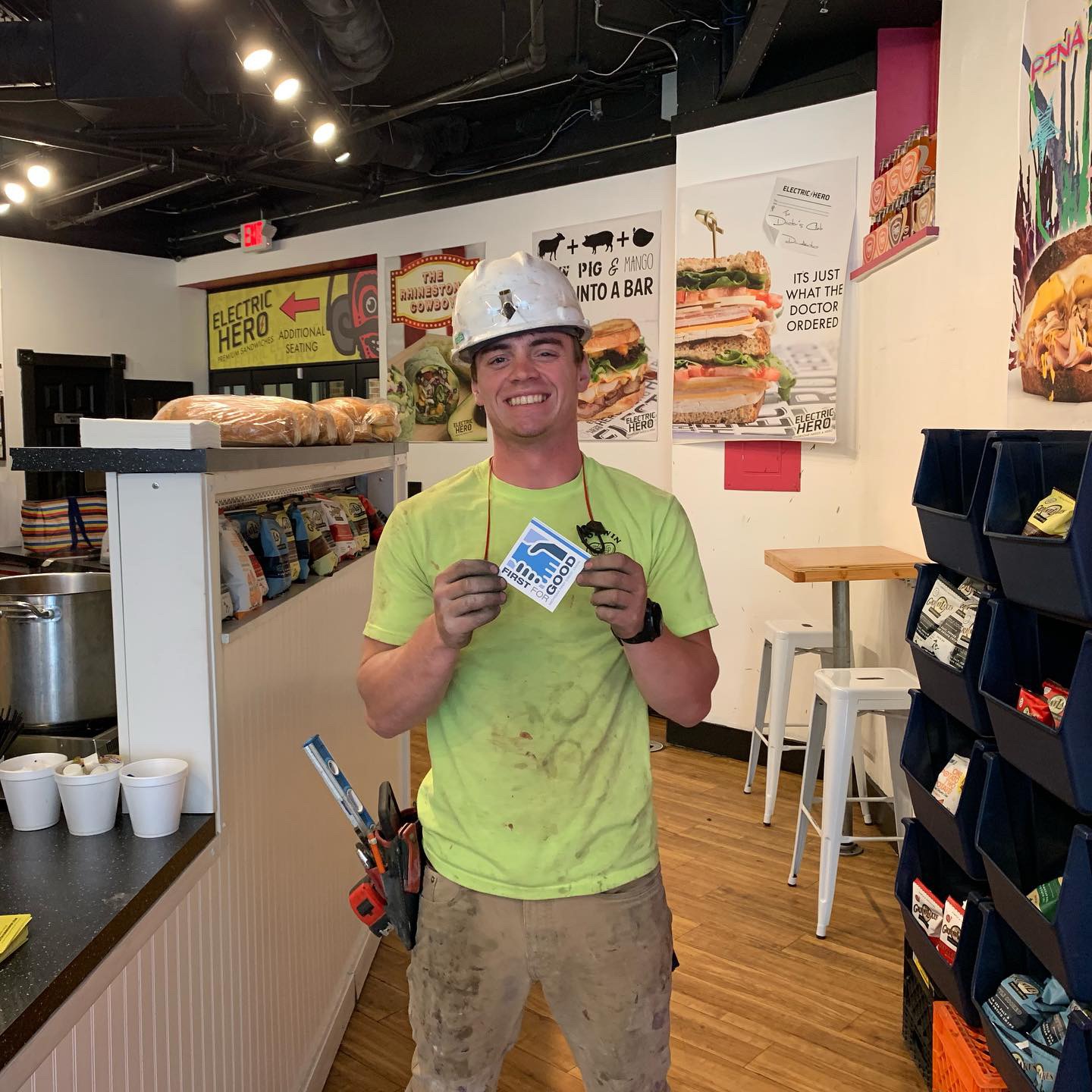 A recipient of a free sandwich on behalf of Michigan First from Electric Hero in Grand Rapids.